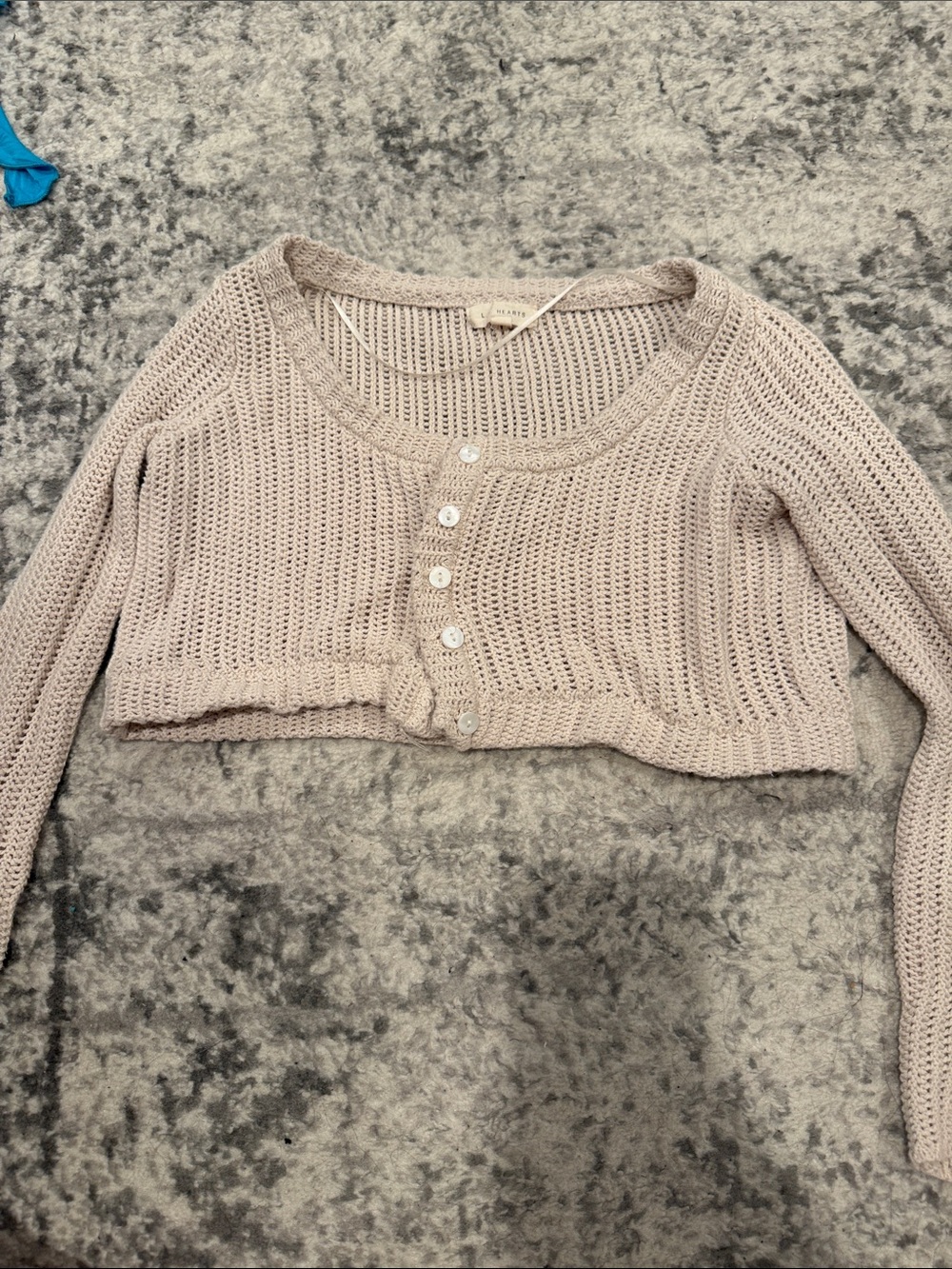 La Hearts Crochet Knit Cropped Cardigan in Light Beige - Picture 1 of 1